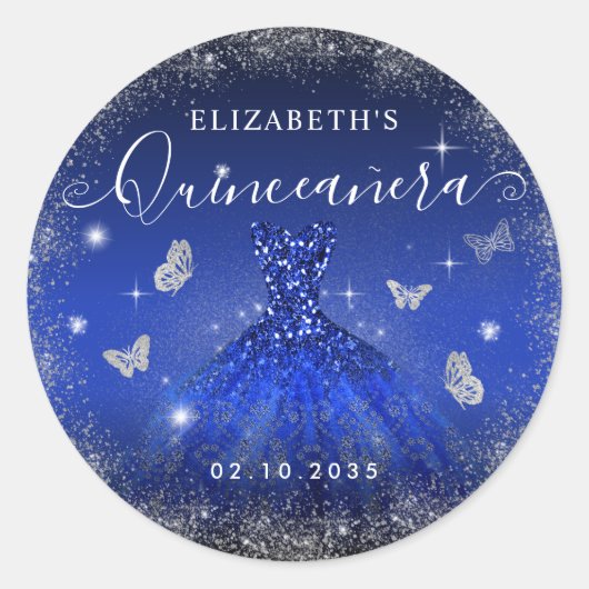 Sticker Rond Elégant Royal Blue Parties scintillant argent Gown (Devant)