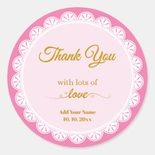Sticker Rond Élégant Ruban de Dentelle Rose "Merci avec beaucou