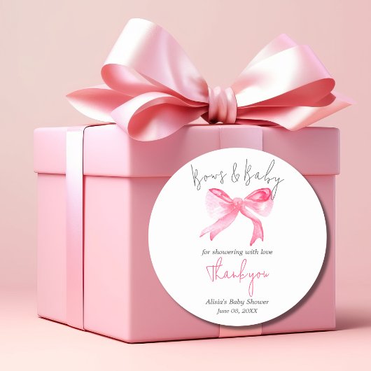 Sticker Rond Élégant Ruban rose vaches et Baby shower bébé fill