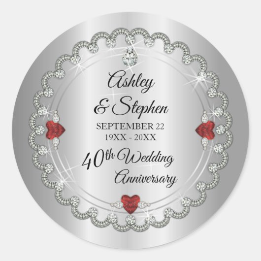 Sticker Rond Elégant Ruby | Diamants 40e anniversaire de Mariag (Devant)