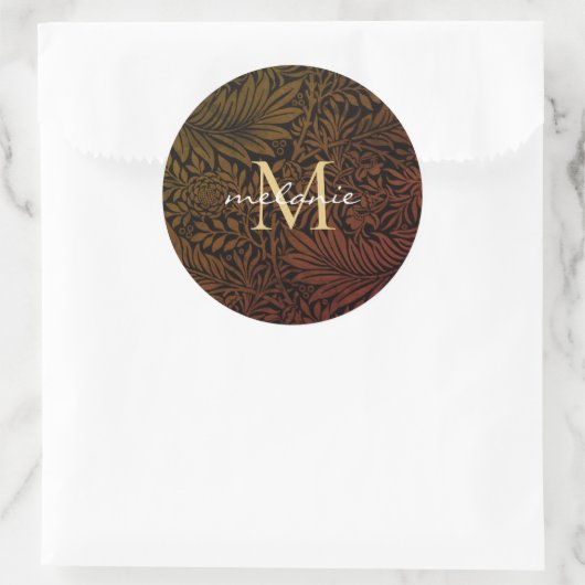 Sticker Rond Élégant Rust Orange Or Floral Script Monogramme (Sac)
