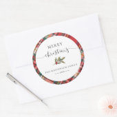 Sticker Rond Elegant Rustic Red Checkered Plaid Christmas (Enveloppe)