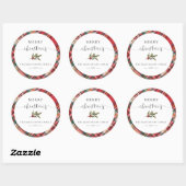 Sticker Rond Elegant Rustic Red Checkered Plaid Christmas (Feuille)