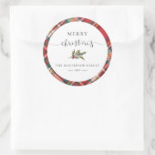 Sticker Rond Elegant Rustic Red Checkered Plaid Christmas (Sac)