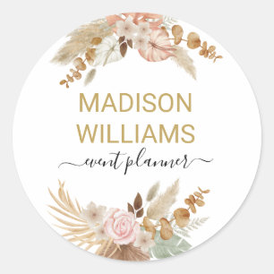 Sticker Rond Élégant Rustique Boho Floral Professionnel Entrepr