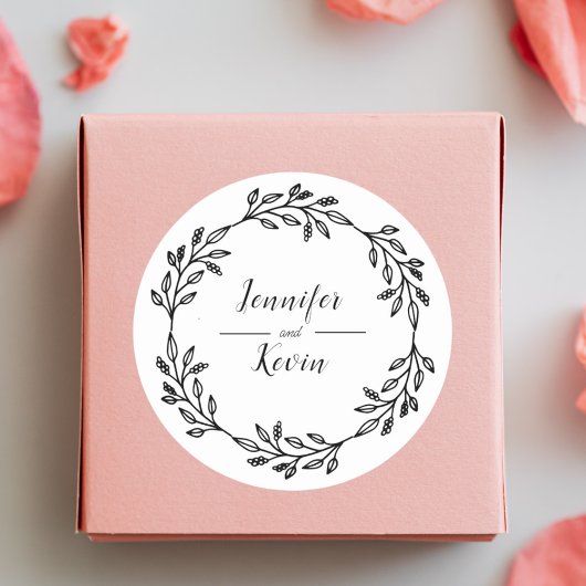 Sticker Rond Elégant Rustique Fleur sauvage Folk Wedding Favor