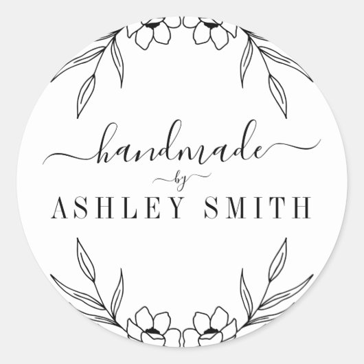 Sticker Rond Élégant Rustique Floral Fabriqué à la main (Devant)