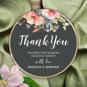 Sticker Rond Elégant Rustique Floral Gold Frame Mariage Faveurs