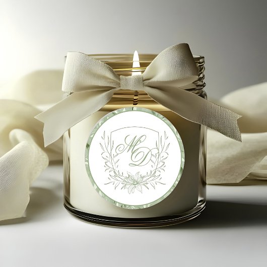 Sticker Rond Elegant Sage Green Botanical Crest Wedding