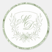 Sticker Rond Elegant Sage Green Botanical Crest Wedding (Devant)