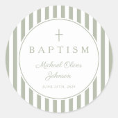 Sticker Rond Elegant Sage Green Cross Boy Baptism  (Devant)