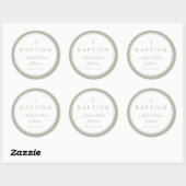 Sticker Rond Elegant Sage Green Cross Boy Baptism  (Feuille)
