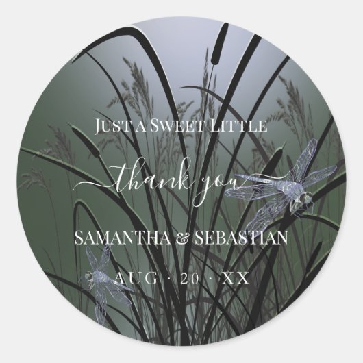 Sticker Rond Élégant Sage Green Dragonflies Merci (Devant)
