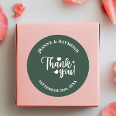 Sticker Rond Elégant Sage Green Mariage Script Merci