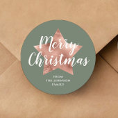 Sticker Rond Élégant Sage Green Rose Gold Star Noël