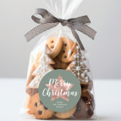 Sticker Rond Élégant Sage Green Rose Gold Star Noël