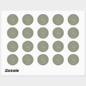 Sticker Rond Élégant Sage Green Script Love + Merci Mariage (Feuille)