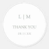 Sticker Rond Elégant Sage Green Simple Monogramme Merci (Devant)