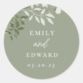 Sticker Rond Elegant Sage Greenery Wedding Envelope Seal (Devant)