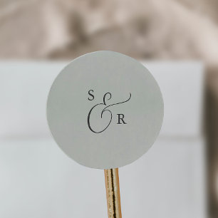 Sticker Rond Elégant Sage Mint Monogramme Mariage Enveloppe Sea