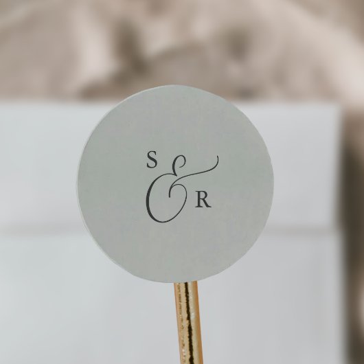 Sticker Rond Elégant Sage Mint Monogramme Mariage Enveloppe Sea