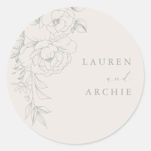 Sticker Rond Elegant Sage Vintage Floral Wedding (Devant)