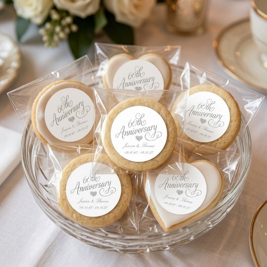 Sticker Rond Élégant Script 60e Anniversaire de Mariage de Diam