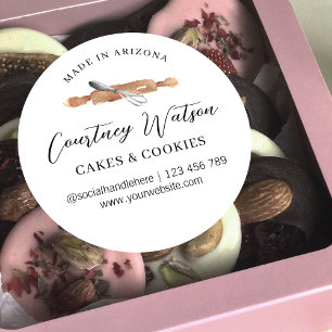 Sticker Rond Élégant Script Aquarelle Whisk Bakery Restauration