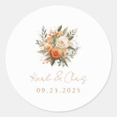 Sticker Rond Élégant Script Autumn Floral Bouquet Mariage (Devant)