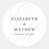 Sticker Rond Élégant Script blanc ivoire Mariage Monogramme bla (Devant)