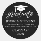 Sticker Rond Élégant script blanc simple Calligraphie sur noir (Devant)