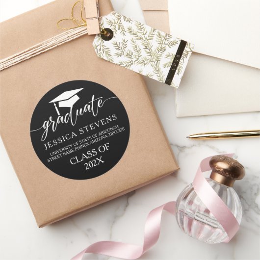 Sticker Rond Élégant script blanc simple Calligraphie sur noir (Cadeaux)