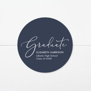 Sticker Rond Élégant Script Blue Graduation