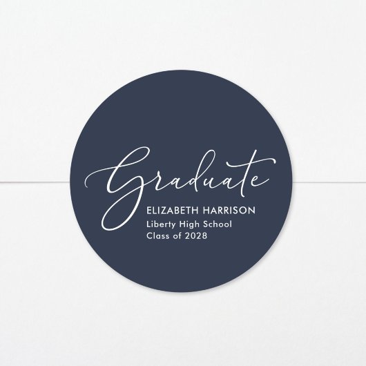Sticker Rond Élégant Script Blue Graduation