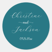 Sticker Rond Élégant Script Blue Mariage Turquoise (Devant)