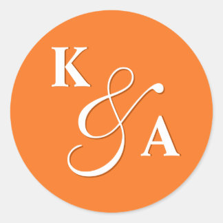 Sticker Rond Élégant Script brillant Orange Mariage Monogramme