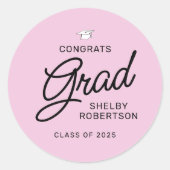 Sticker Rond Élégant Script Congrats Grad Grad Graduation Party (Devant)