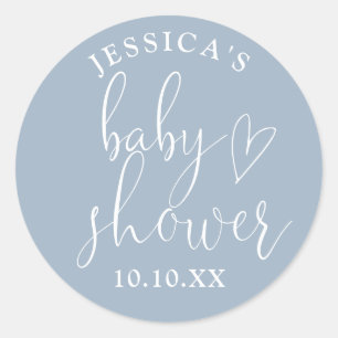 Sticker Rond Élégant Script Dusty Baby shower Bleu Favoriser