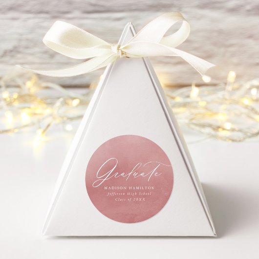 Sticker Rond Élégant Script Dusty Rose Aquarelle Graduation