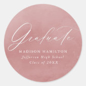 Sticker Rond Élégant Script Dusty Rose Aquarelle Graduation (Devant)