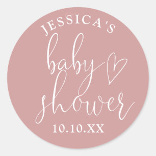 Sticker Rond Élégant Script Dusty Rose Baby shower rose Favoris