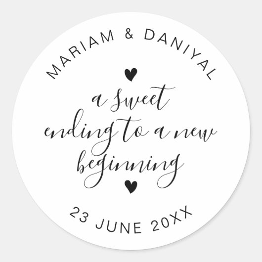 Sticker Rond Élégant Script Fin Douce Faveur de Mariage Grande (Devant)