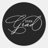 Sticker Rond Élégant Script Graduation Noir (Devant)