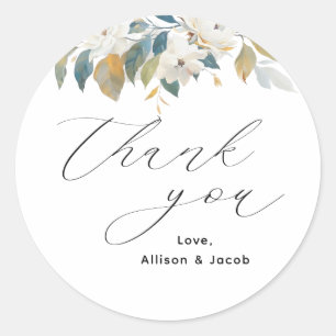 Sticker Rond Élégant Script Mariage Floral Merci