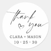 Sticker Rond Élégant Script Merci Coeur Mariage Faveur (Devant)