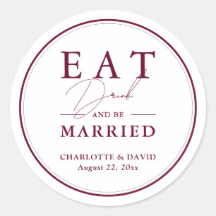Sticker Rond Élégant Script moderne Bourgogne Mariage rouge