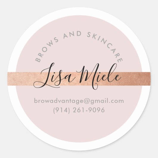 Sticker Rond ELEGANT script moderne joli rose or rose pâle (Devant)