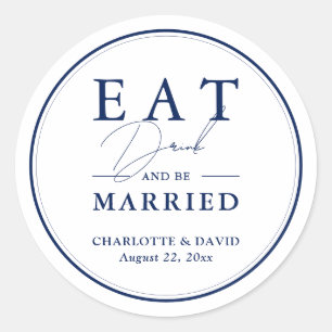 Sticker Rond Élégant script moderne Mariage bleu marine moderne