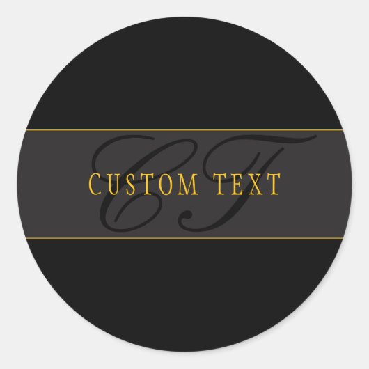 Sticker Rond Elegant Script Monogram Black & Gold (Devant)