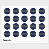 Sticker Rond Élégant Script Monogram Dark Navy Blue Grey & Gold (Feuille)